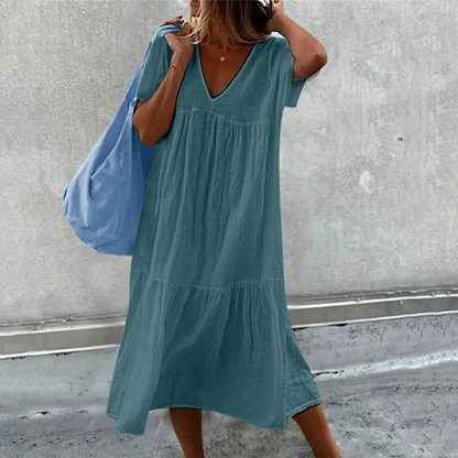 Wylla - Robe décontractée à col en V pour dames avec pochette unie