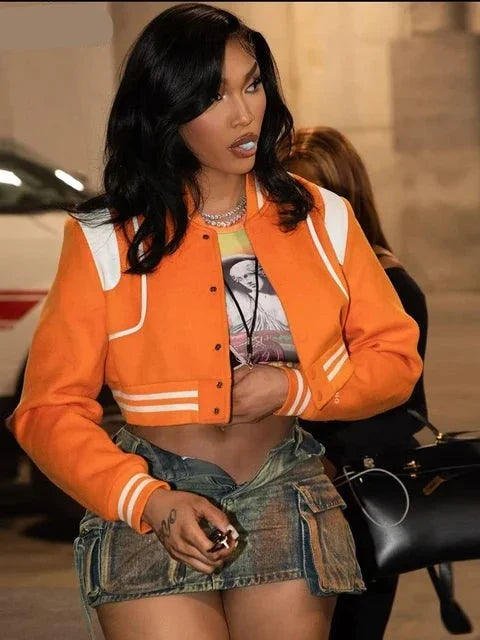 Annie - veste streetwear rétro cropped orange
