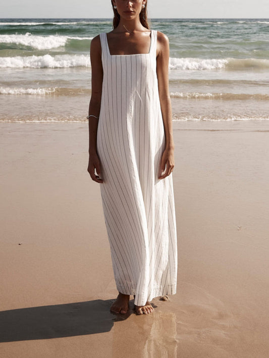 Yeva - Robe minimaliste sans manches à col carré rayé