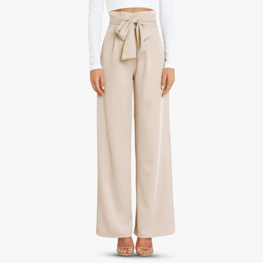 Pantalon large en tissu pour femmes avec ceinture à nouer