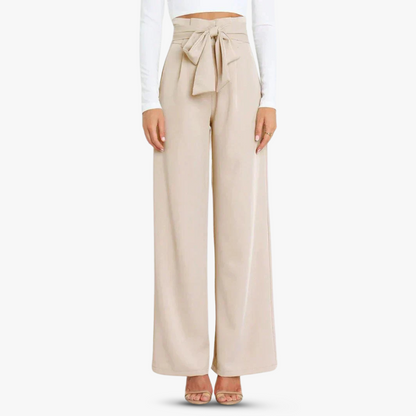 Pantalon large en tissu pour femmes avec ceinture à nouer