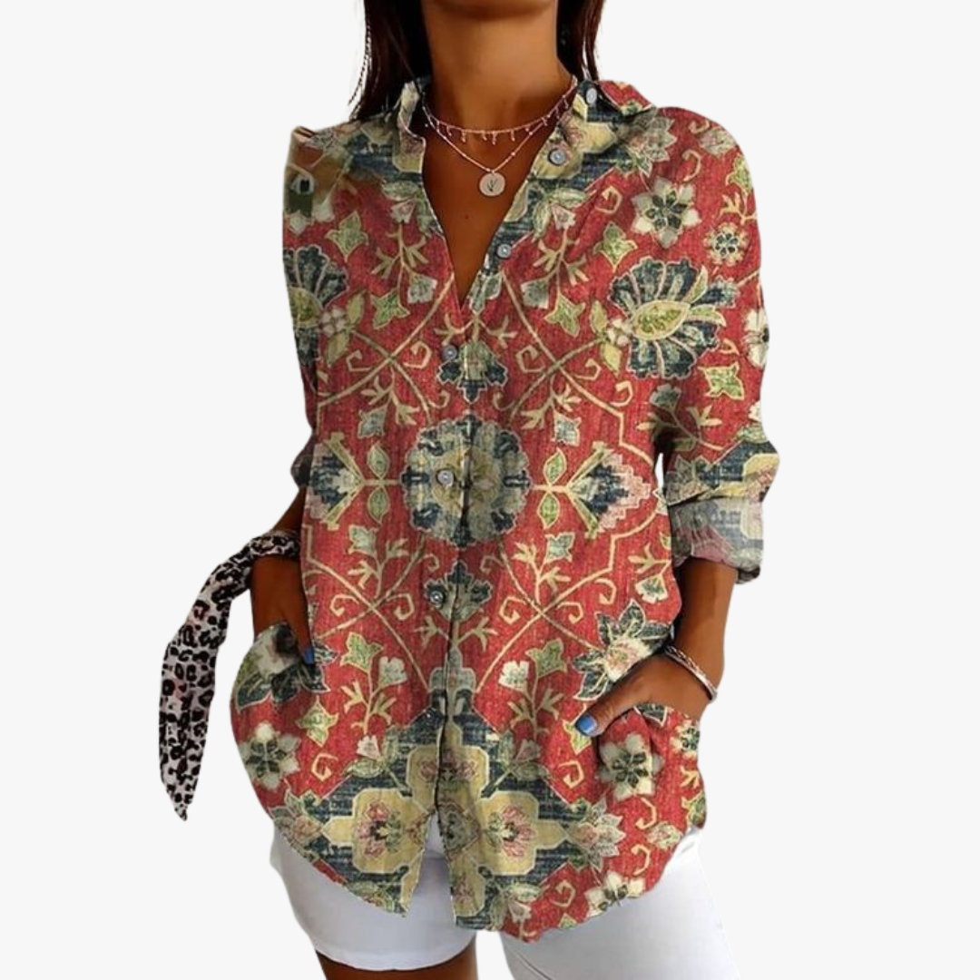 Blouse brodée en lin pour femme