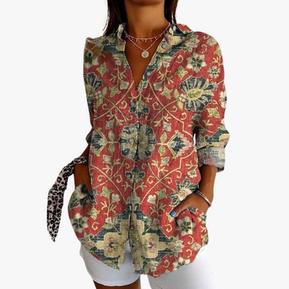 Blouse brodée en lin pour femme