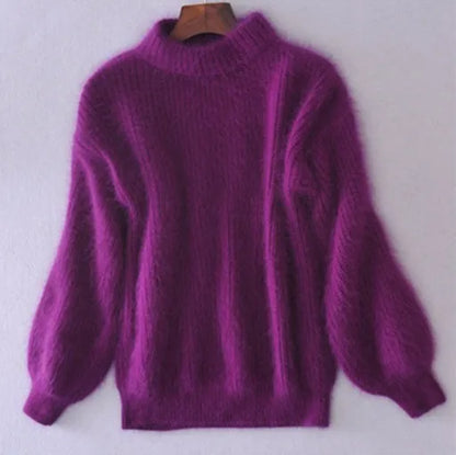 Brenda | Pull-over de style angora vintage : tricoté de manière lâche et unie.
