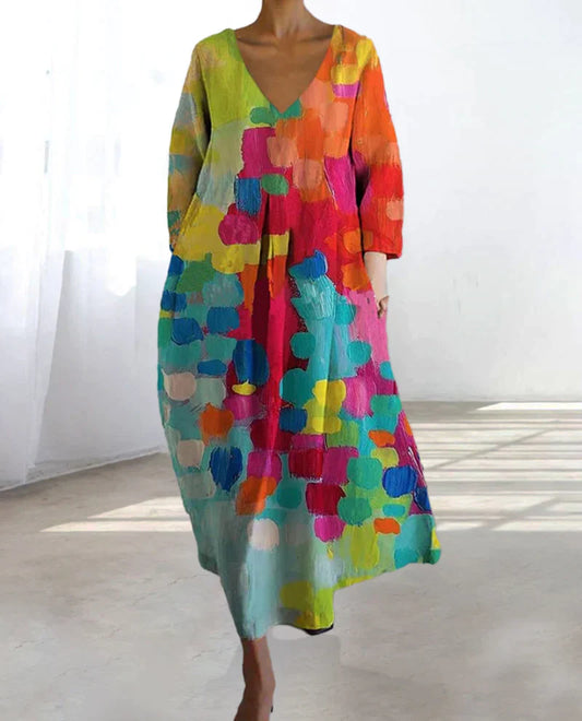 Robes à col en V imprimées et colorées