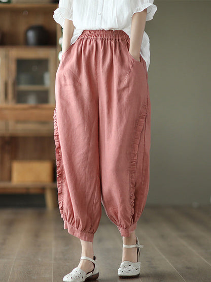 Pantalon court de type harem avec volants