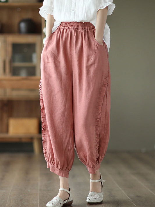 Pantalon court de type harem avec volants