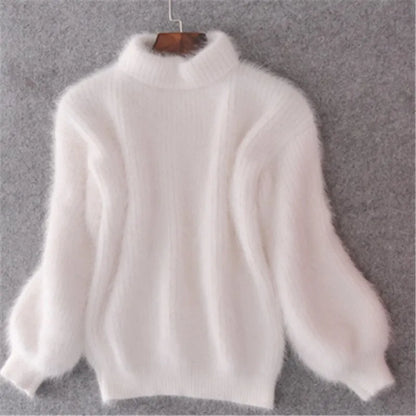 Brenda | Pull-over de style angora vintage : tricoté de manière lâche et unie.