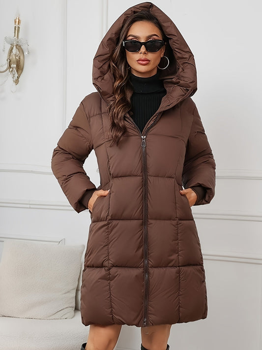 Veste tampon chaude et décontractée de longueur moyenne avec capuche pour femmes | Idéal pour l'automne/hiver