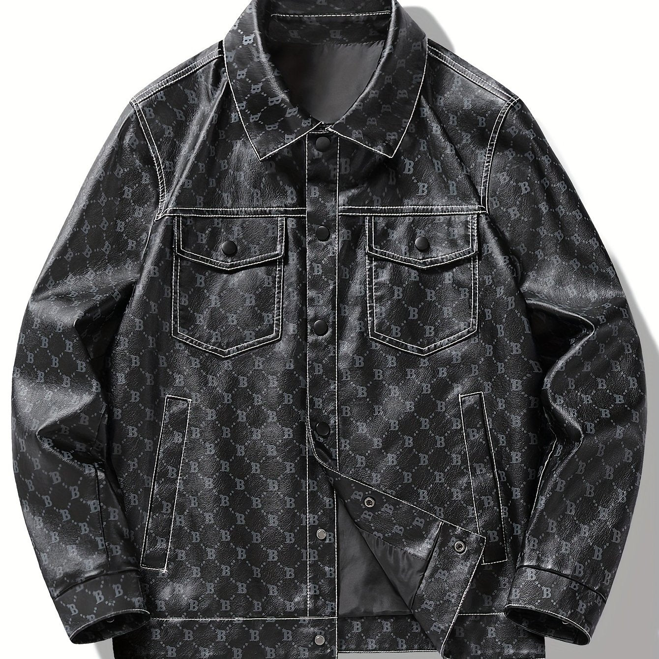 Bram | Veste d'été chic en cuir PU avec impression de la lettre B et poches à rabat