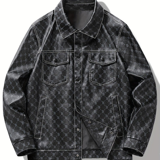 Bram | Veste d'été chic en cuir PU avec impression de la lettre B et poches à rabat