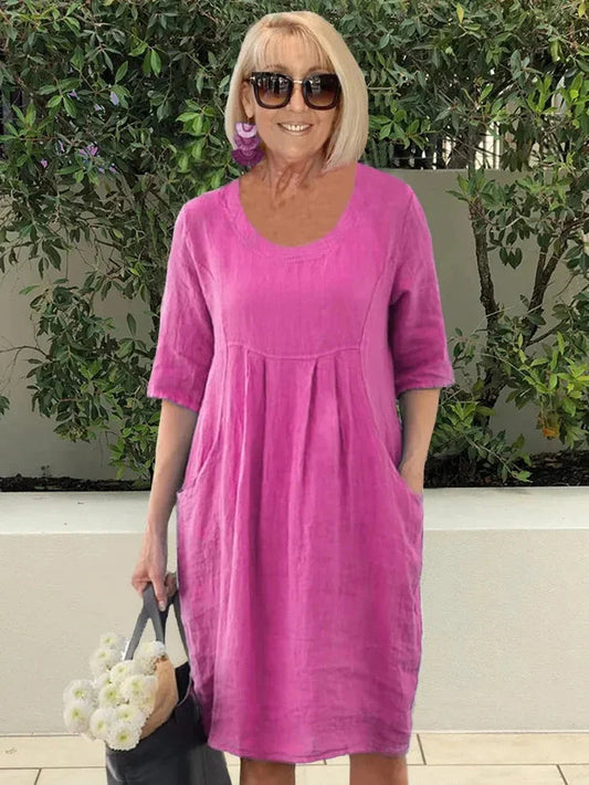 Robe midi décontractée d'été à manches courtes et poches fonctionnelles
