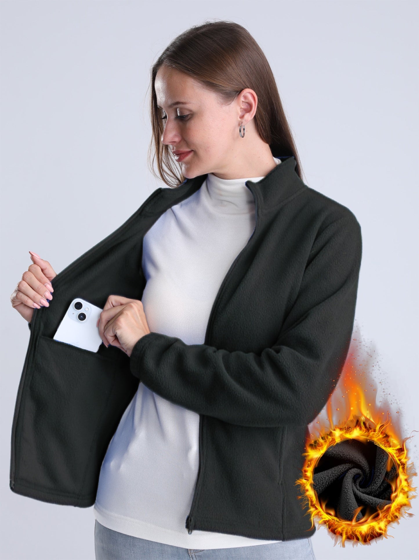 Nina | Veste doublée en peluche unie avec fermeture éclair et poches