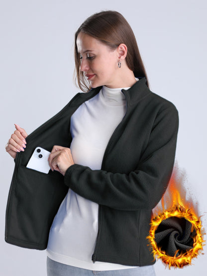 Nina | Veste doublée en peluche unie avec fermeture éclair et poches