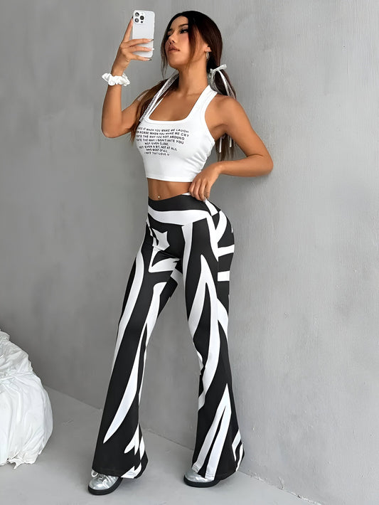 Pantalon taille haute avec motif floral