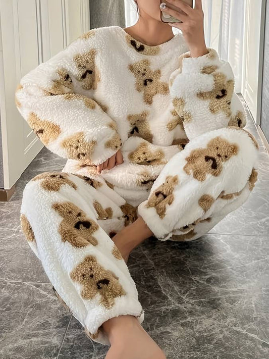 Diana - Ensemble Loungewear Confortable à Imprimé Ours Blanc pour Femmes