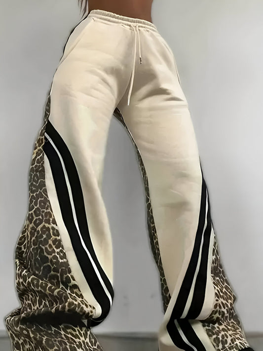 Taissa | Pantalon décontracté doublé de molleton, imprimé léopard et color-block