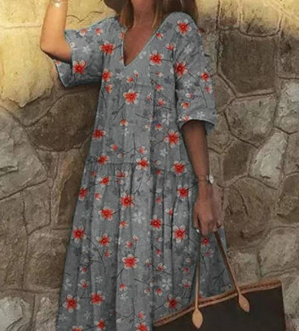 Robe décontractée avec encolure en V et imprimé floral