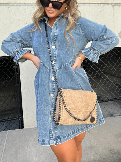 Robe en jean délavé à manches bouffantes