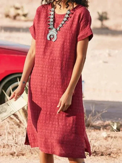 Kyla - Robe midi d'été à col rond et manches courtes