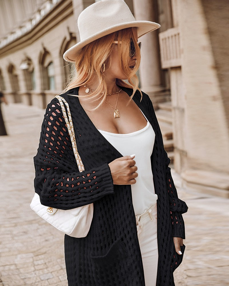 Cardigan avec poches découpées et longueur plus longue