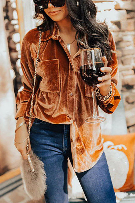 Waldine Blouse | Blouse en velours avec fermeture à boutons et poches