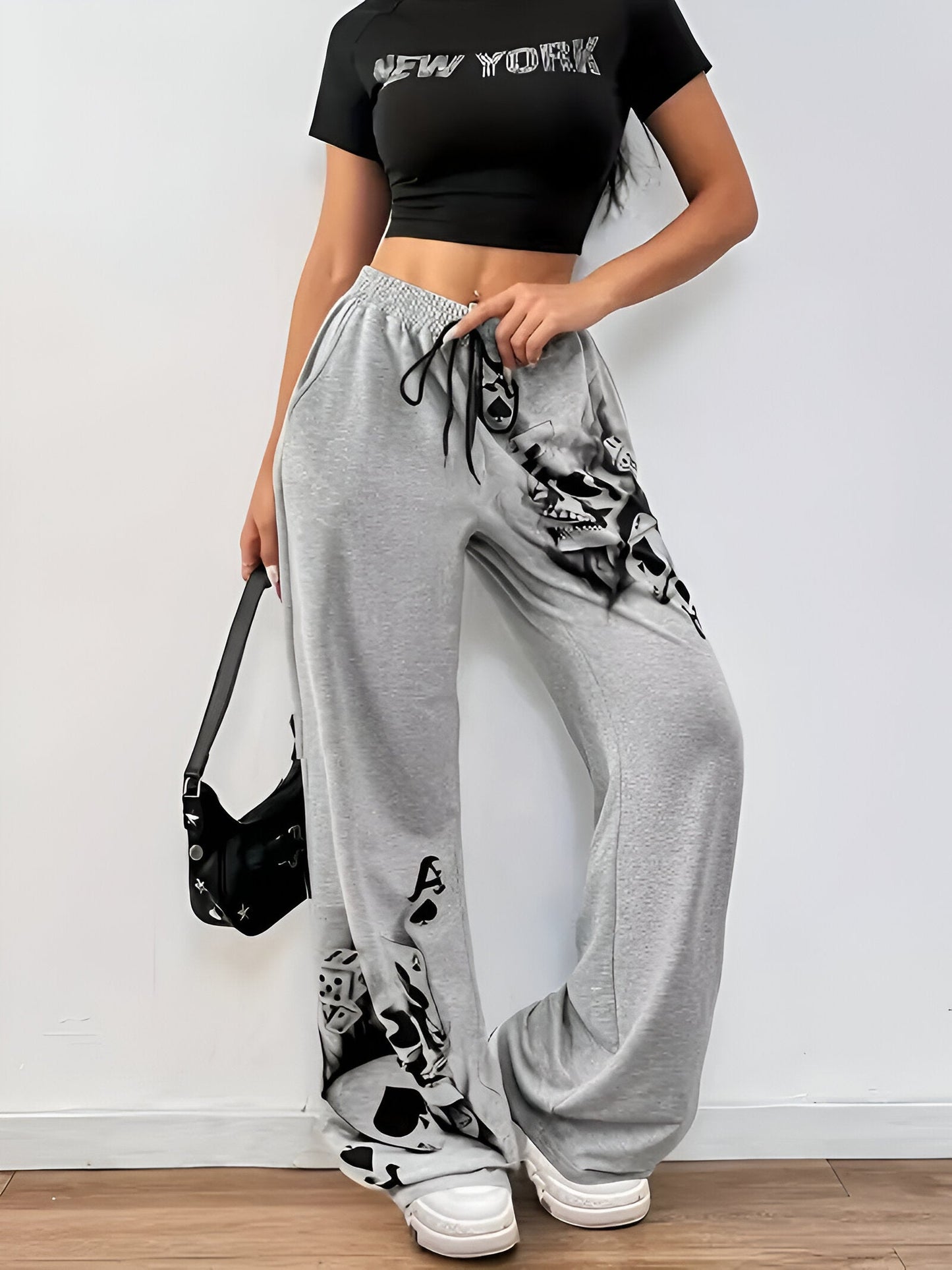 Pantalon large décontracté avec motif fumeur à l'encre