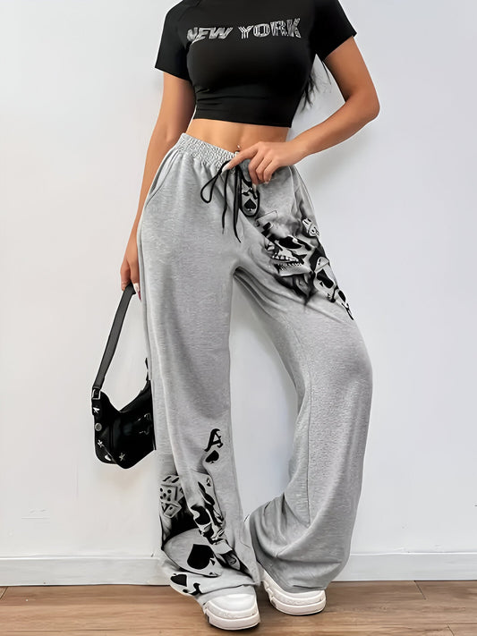 Pantalon large décontracté avec motif fumeur à l'encre