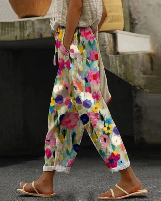 Pantalon de survêtement avec poches et imprimé floral coloré
