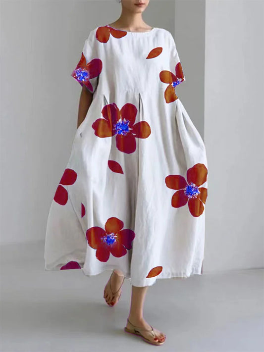 Julie - Robe ample et décontractée à col rond et à fleurs pour femmes au printemps et en été