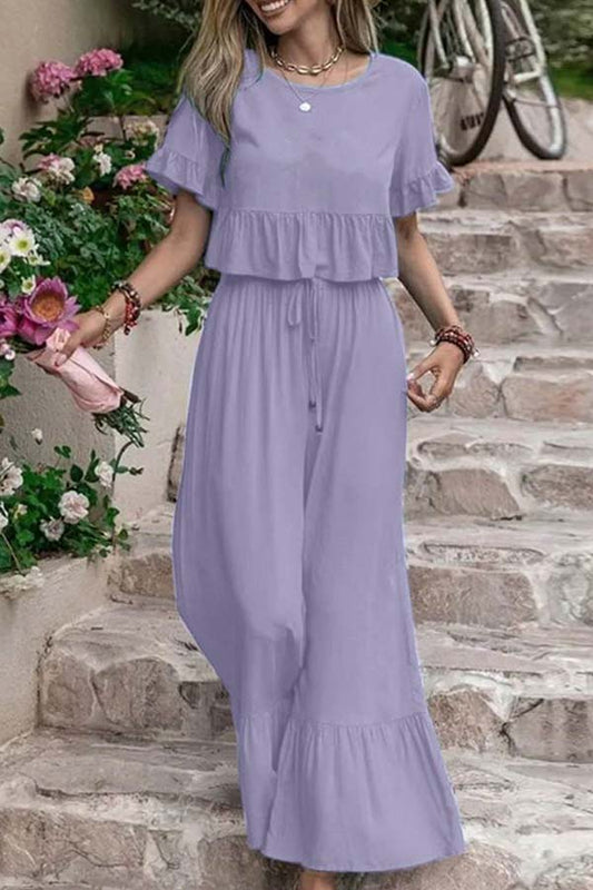 Ensemble deux pièces pour pantalons amples unicolores à manches courtes et jambes larges