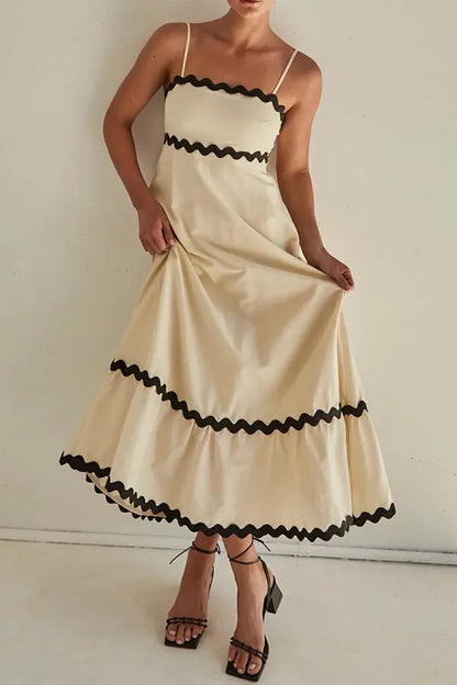 Ruth - Robe longue à bretelles spaghetti, patchwork, coupe ample et fermeture à glissière
