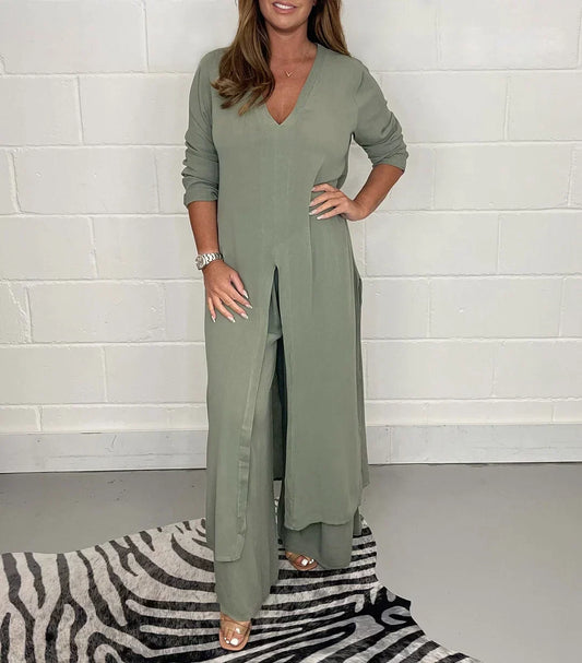 ELISSE | Ensemble 2 pièces décontracté : haut long, pantalon assorti
