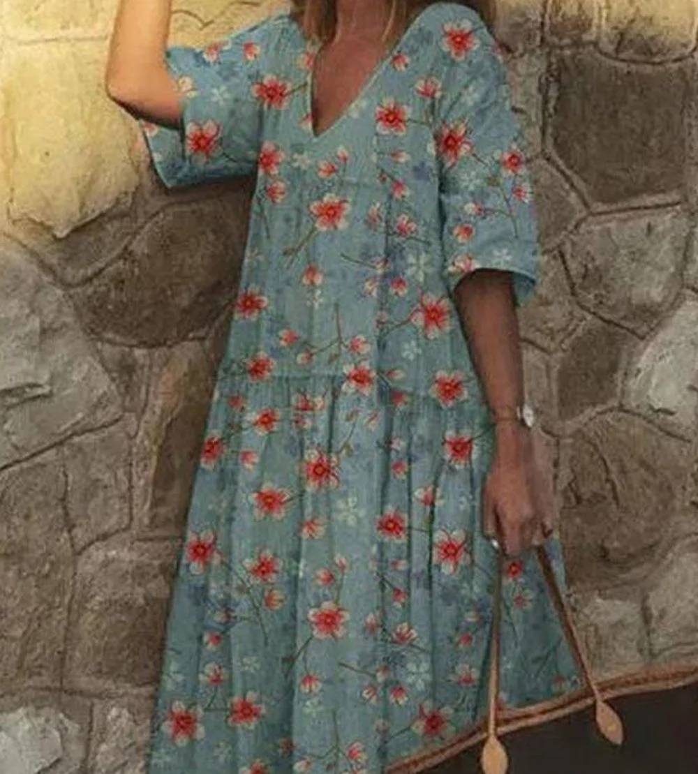 Robe décontractée avec encolure en V et imprimé floral