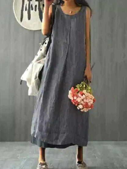 Louisiana - Robe sans manches en coton et lin à encolure ronde