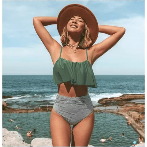 Bikini pour femmes - Collection Ruffles - Bas de bikini taille haute - Durable et confortable - Parfait pour l'été