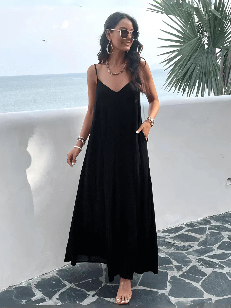 Robe unie sans manches à encolure en V et taille libre