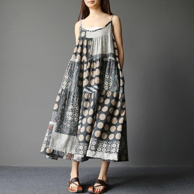Soleil - Robe hippie à pois en patchwork
