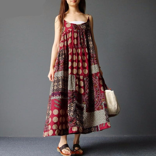 Soleil - Robe hippie à pois en patchwork