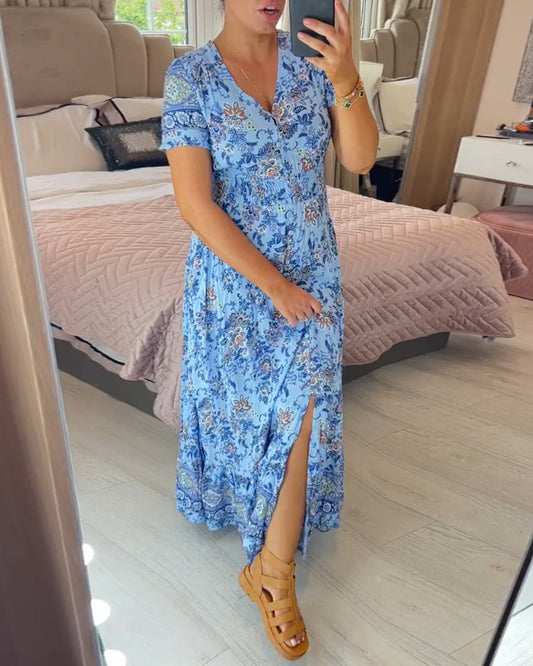 Robe à imprimé floral et encolure en V