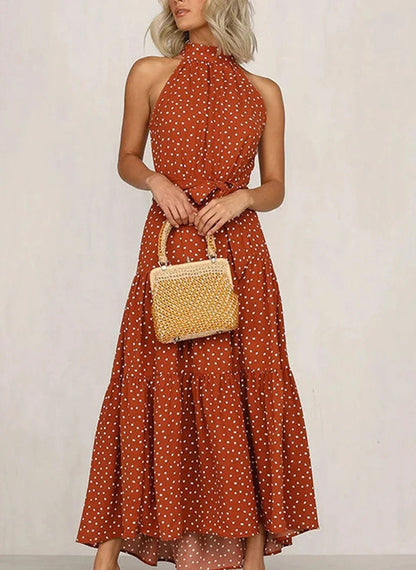 Robe longue imprimée avec nœud à la taille