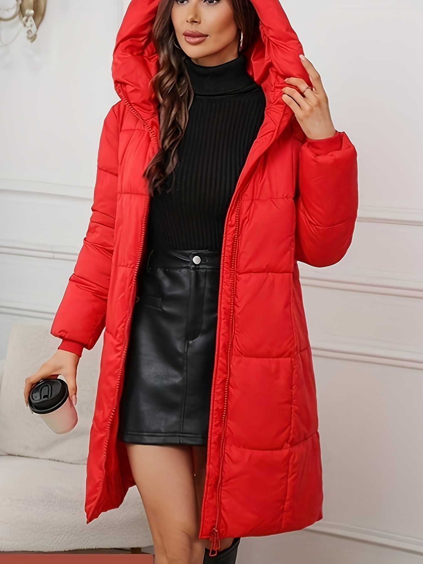 Veste tampon chaude et décontractée de longueur moyenne avec capuche pour femmes | Idéal pour l'automne/hiver