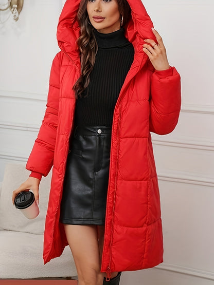 Veste tampon chaude et décontractée de longueur moyenne avec capuche pour femmes | Idéal pour l'automne/hiver
