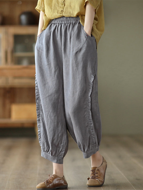 Pantalon court de type harem avec volants
