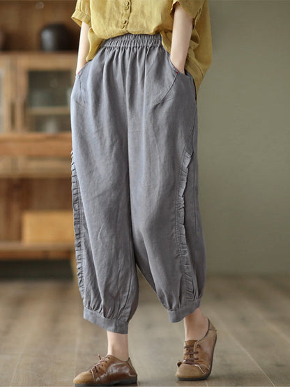 Pantalon court de type harem avec volants