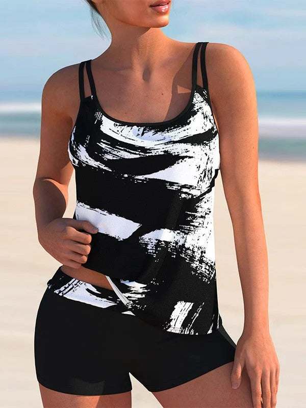 Plus Size Swimwear Tankini sans manches à rayures légères