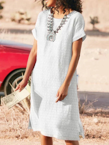 Kyla - Robe midi d'été à col rond et manches courtes