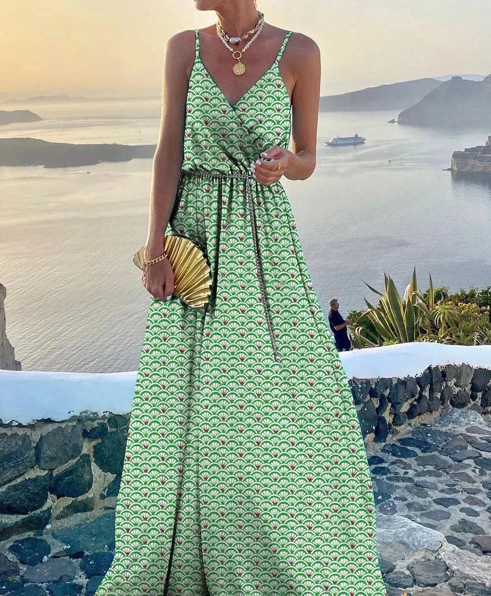 Robe longue colorée avec encolure boutonnée