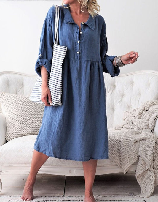 Robe basique en tissu avec boutons et col chemise à manches longues