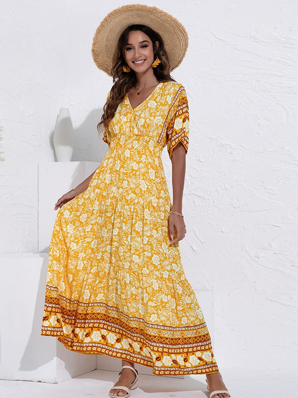 Robe swing tendance à taille haute et encolure en V